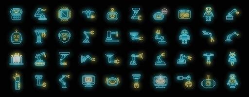 Robotics icons set vector neon