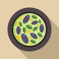 Green pea soup with olives, basil and corn being served on a plate vector