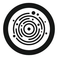 Black and white universe icon depicting planets orbiting around sun vector