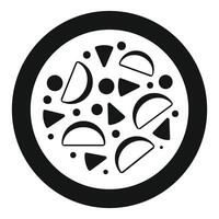 Round hot pizza with ingredients in simple style icon vector