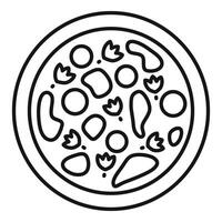 Round hot pizza with ingredients from above view line icon design vector