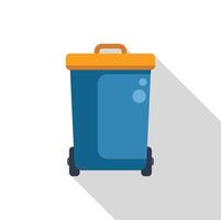 Blue trash bin with wheels and long shadow on white background vector