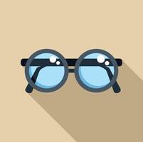 Round eyeglasses icon reflecting light with long shadow vector