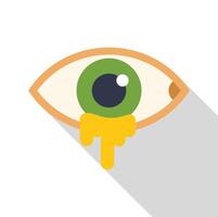 Green eye with yellow liquid leaking out in flat design vector