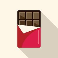 Chocolate bar partially wrapped in red foil with long shadow vector