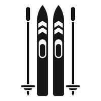 Pair of mountain skis standing with sticks for skiing sport vector
