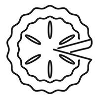 Freshly baked pie with a slice missing line art icon vector