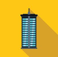 Skyscraper building towering over city skyline with long shadow vector
