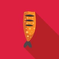 Grilled fish with lemon serving on red background minimalist flat design illustration vector