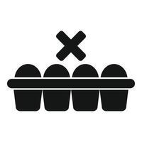 Empty egg carton with cross mark indicating no eggs left vector