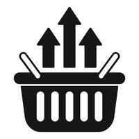 Shopping basket increasing sales chart icon with arrows pointing up vector