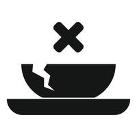 Black silhouette broken dish with cross mark icon vector