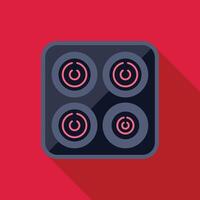 Modern induction cooktop with four burners on red background vector