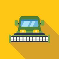Green combine harvester working in a field flat design illustration with long shadow vector