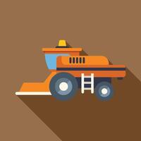 Orange combine harvester working in a field illustration vector