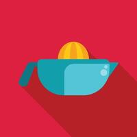 Blue lemon squeezer pressing half a lemon on red background vector
