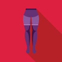 Woman legs in purple tights with lace top holding invisible object on red background vector