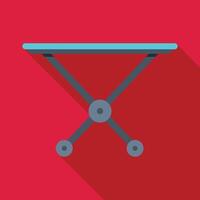 Folding ironing board with metal legs on red background vector