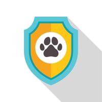 Blue and yellow shield protecting a paw print icon vector