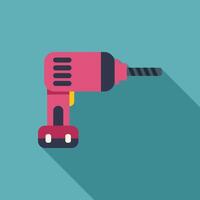 Pink cordless drill with screw bit illustration on turquoise background vector