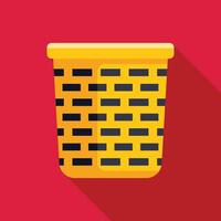 Yellow empty wicker laundry basket with long shadow vector