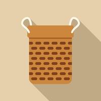 Empty wicker basket with handles hanging on wall, flat design icon vector