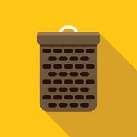 Empty wicker basket with handle standing on yellow background vector