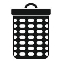 Empty trash can with metal grid pattern and handle for carrying vector