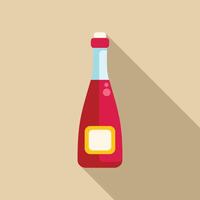 Red wine bottle standing on beige background with long shadow vector