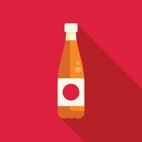 Glass bottle containing sparkling water with bubbles is standing on red background vector