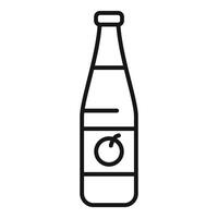 Glass bottle containing peach juice minimalist line art icon vector