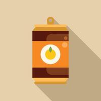 Orange soda can casting long shadow on brown background vector