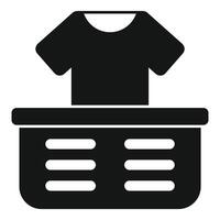 Black t shirt lying on laundry basket icon simple style vector
