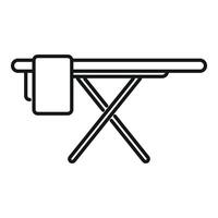 Empty ironing board with folded cloth hanging on side vector