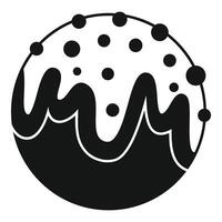 Round cake with icing dripping and chocolate chips icon simple style vector