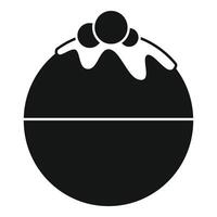 Round cake with cream and three cherries on top icon vector