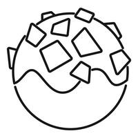 Round cookie covered with chocolate icing and square candies drawing vector