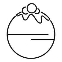 Round cake with cream topping being iced minimalist line art icon vector