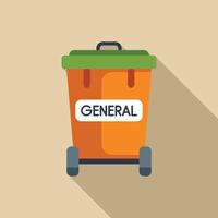 General waste wheelie bin with green lid for garbage and trash vector