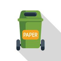 Green wheelie bin for paper sorting standing on white background vector