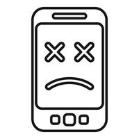 Smartphone showing sad emoticon with crosses on screen vector