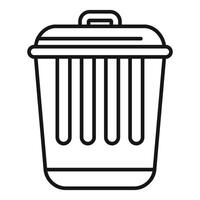 Full trash can with lid throwing away garbage line icon vector