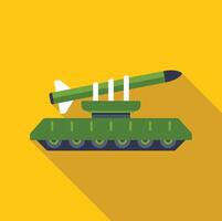 Military tank with rocket launcher pointing right on yellow background vector