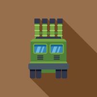 Military vehicle with rocket launcher system on top is staying on position vector