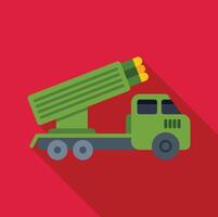 Military truck transporting rocket launcher system on red background vector