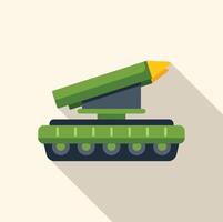 Military tank with rocket launcher pointing right on long shadow background vector