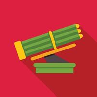 Multiple rocket launcher system firing rockets on red background vector