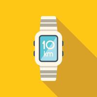 Smartwatch showing 10 kilometers on yellow background with long shadow vector