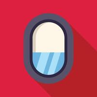 Airplane window showing blue sky with clouds from passenger seat vector