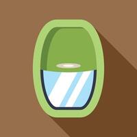 Green airplane window showing blue sky with clouds vector